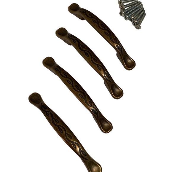 Tumbled Antique Brass 3" Leaf and Vine Cabinet Drawer Pull Handle Lot of 4 - Picture 5 of 6